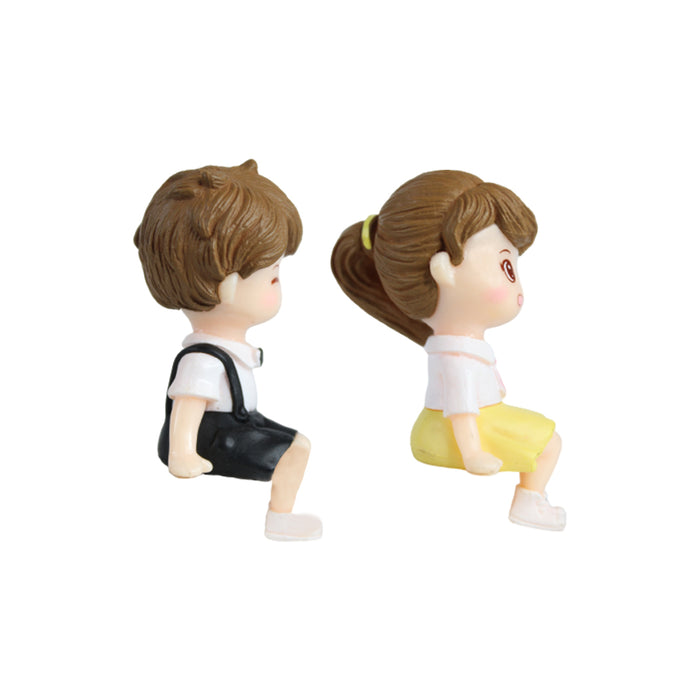 Miniature Toys : Sitting School Kids Couple (Black & Yellow)