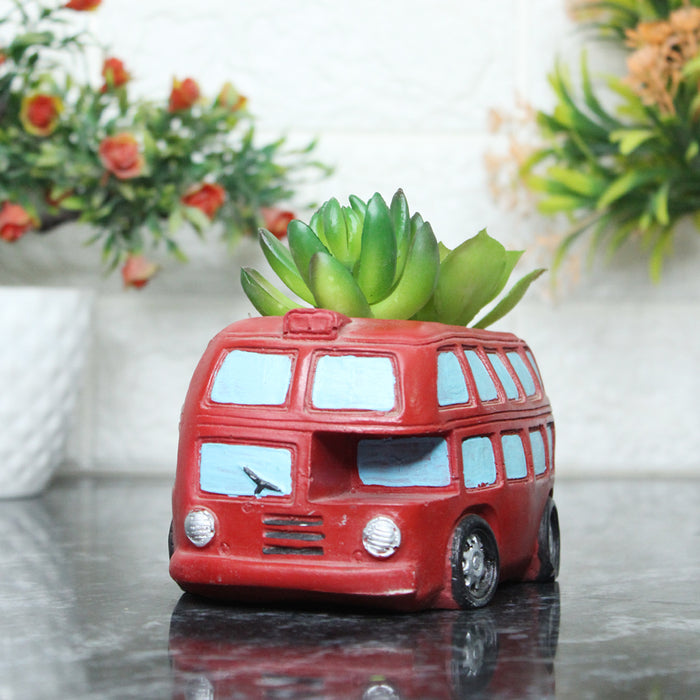 Bus Succulent Pot for Home and Balcony Decoration (Red) - Wonderland Garden Arts and Craft