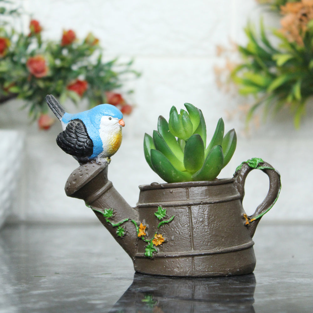 Blue Bird on watercan Pot for Home and Balcony Decoration
