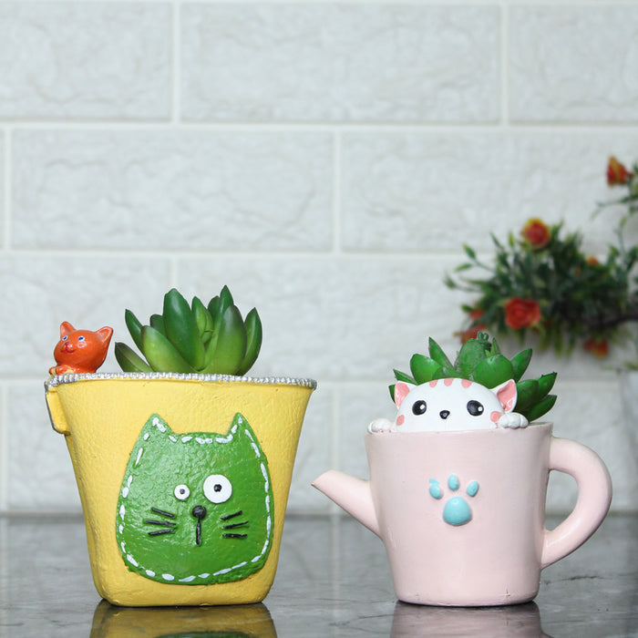 (Set of 2) Kitty in watercan & kitty in purse Succulent Pot