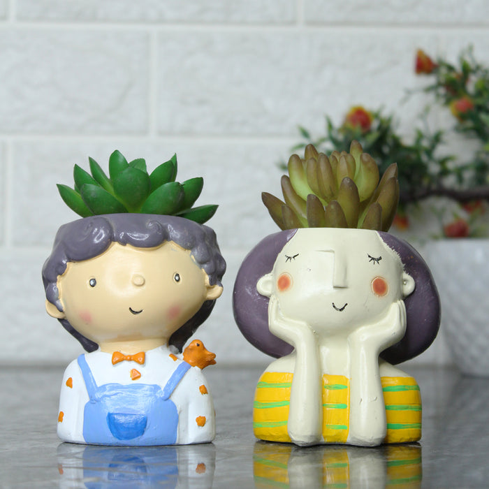 (Set of 2) Boy & Girl Succulent Pot for Home Decoration