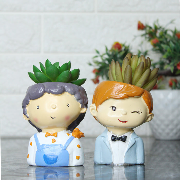 (Set of 2) Boy Succulent Pot for Home and Balcony Decoration