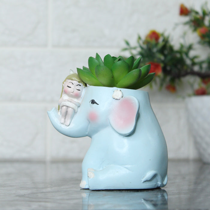 Blue Elephant Succulent Pot for Home and Balcony Decoration