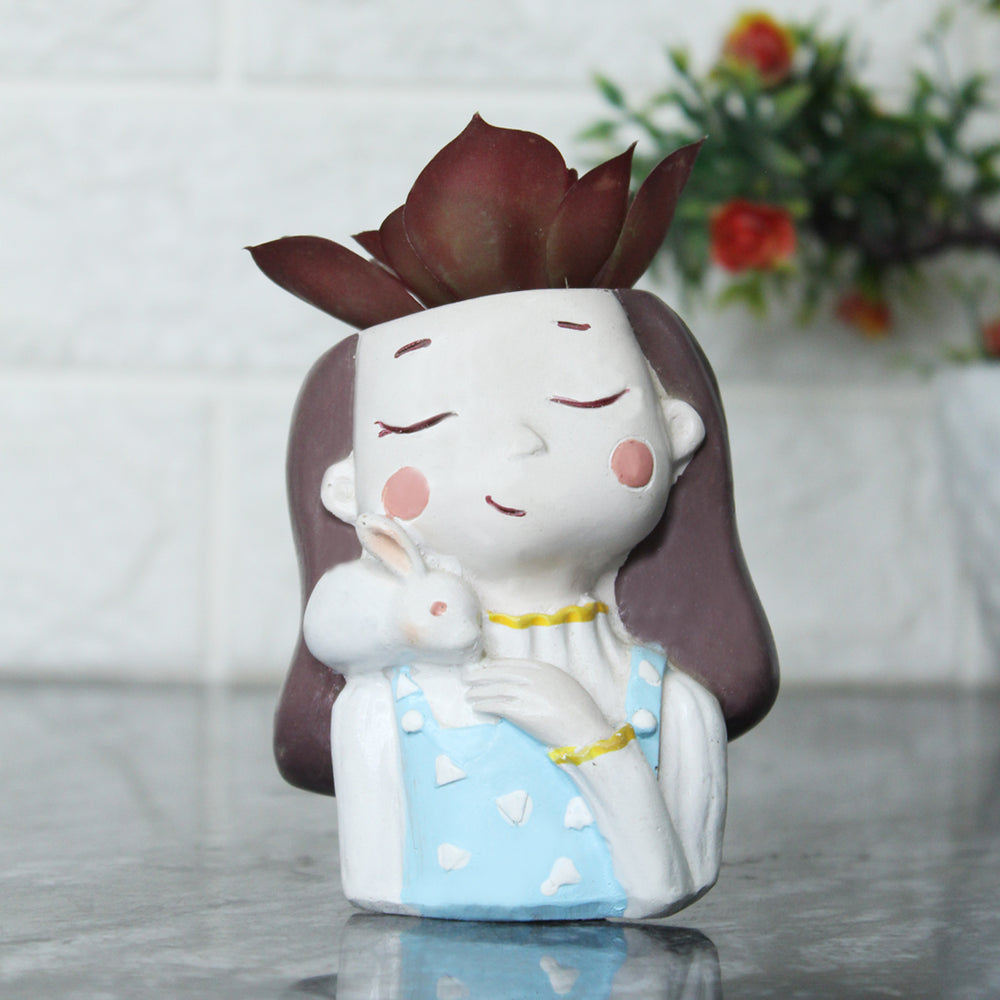 Girl with Rabbit Succulent Pot for Home and Balcony Decoration