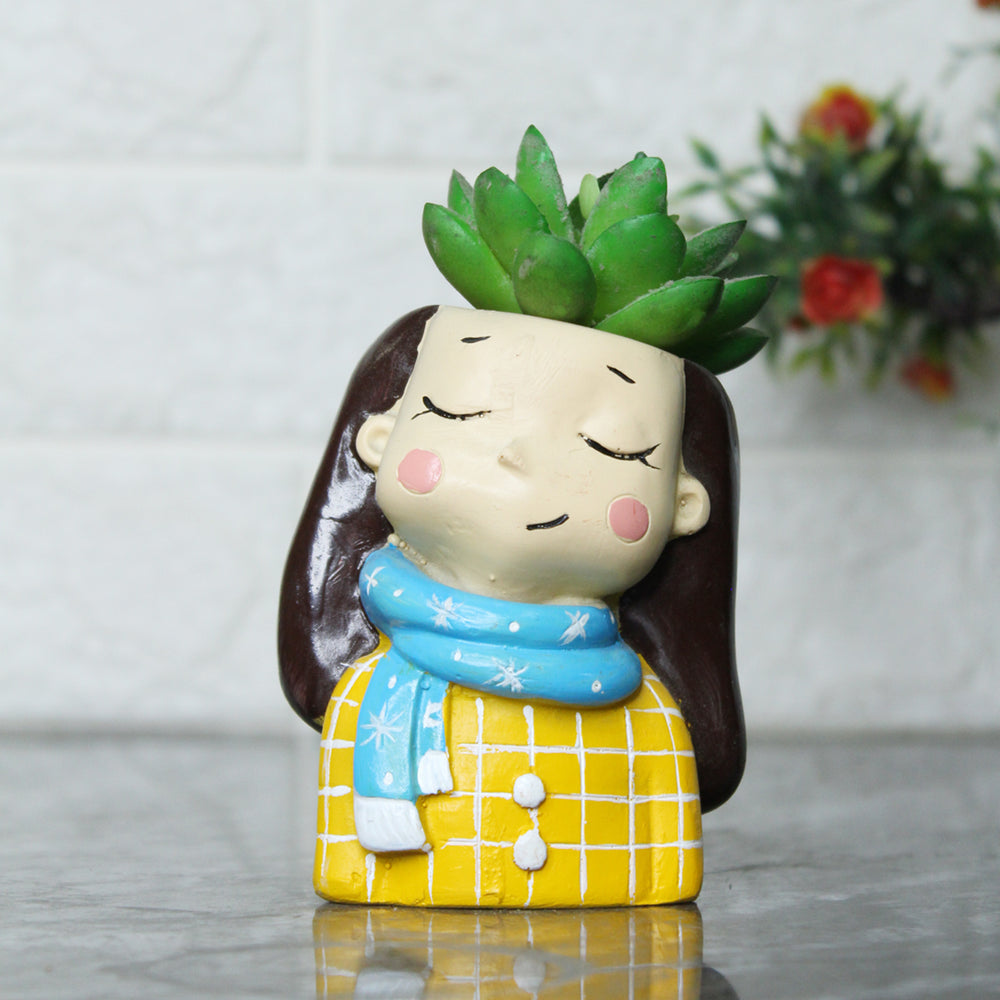Girl with Muffler Succulent Pot for Home and Balcony Decoration