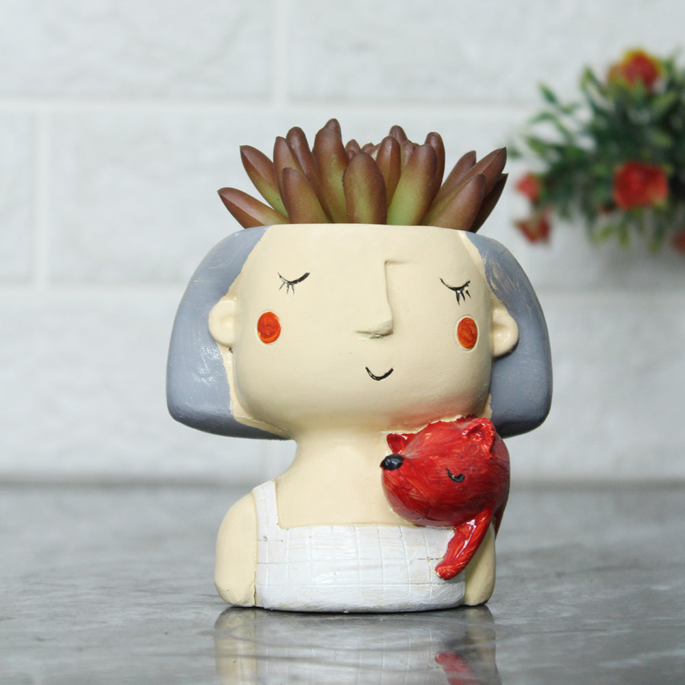 Girl with Fox Succulent Pot for Home and Balcony Decoration
