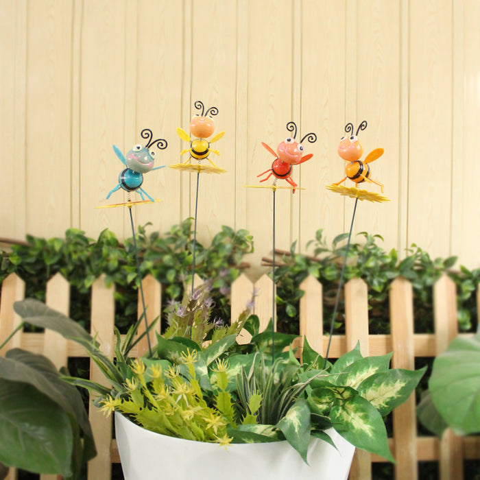 (Set of 4) Bee on sunflower Garden Stakes/Sticks