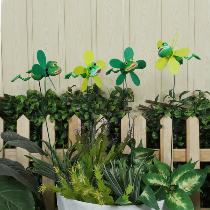 (Set of 4) Fan Frog Stake/Stick for Garden Decoration