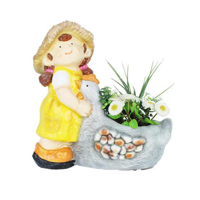 Girl with Duck Pot Planter for Garden and Balcony Decoration