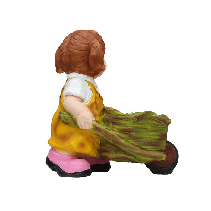 Girl Pushing Trolley Pot Planter for Balcony and Garden Decoration
