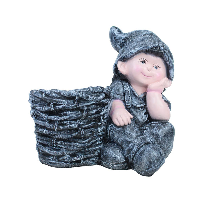 Boy with Pot Planter for Balcony and Garden Decoration (Grey)