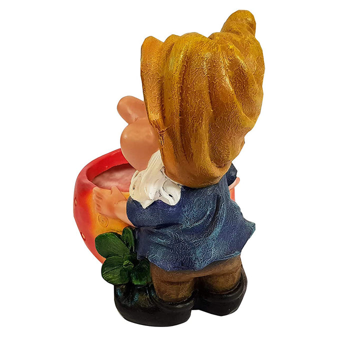 Dwarf/Gnome with Strawberry Pot Planter for Garden Decoration (Yellow Cap)
