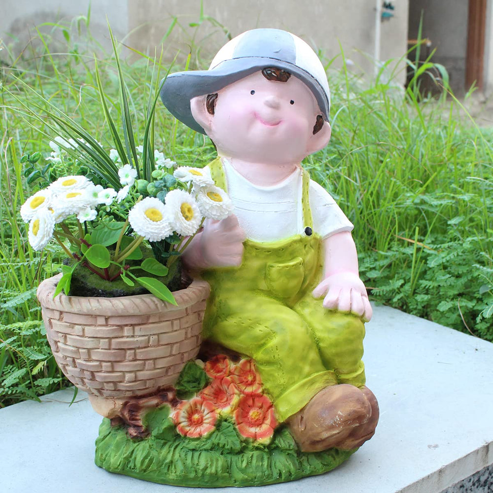 Wonderland Resin Planter Figurine Flower Pot for Garden or Balcony or Outdoor Decor (Multicolour, Full), 1 Piece