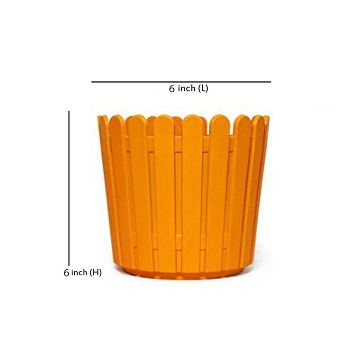 6 inches PPlastic Round Fence Garden pots for Outdoor, Set of 5 (Multicolor) (Orange) - Wonderland Garden Arts and Craft