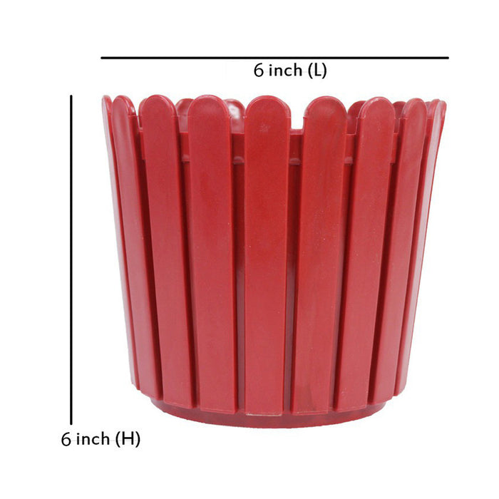 6 inches PPlastic Round Fence Garden pots for Outdoor, Set of 6 (Red)