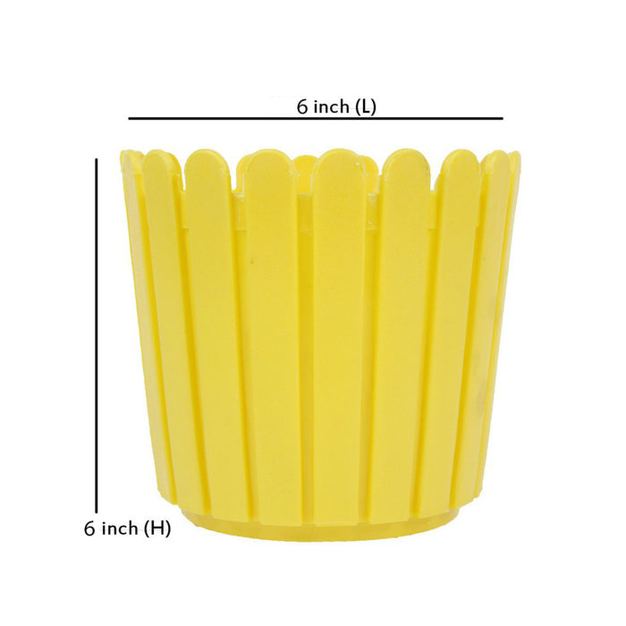 6 inches PPlastic Round Fence Garden pots for Outdoor, Set of 6 (Yellow)