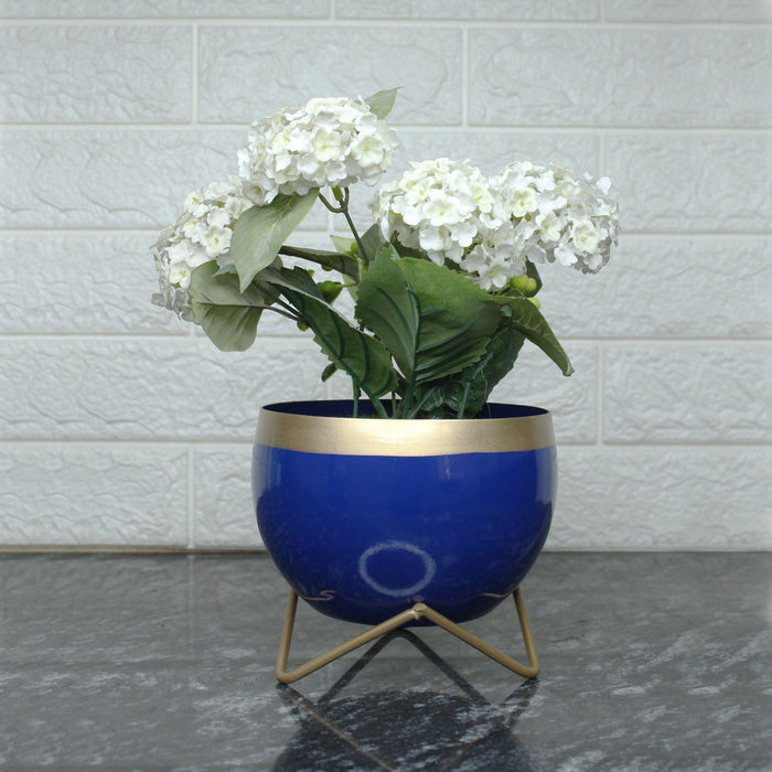 Line Round Metal Pot (Blue)