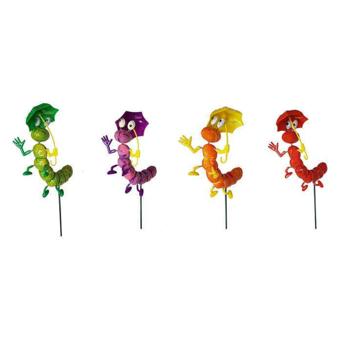 (Set of 4) Caterpillar with Umbrella Stake/Stick for Garden Decoration