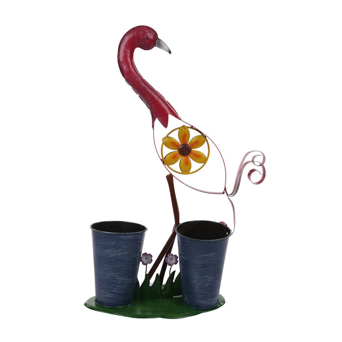 Pink Bird with Two Pot for Home and Garden Decoration
