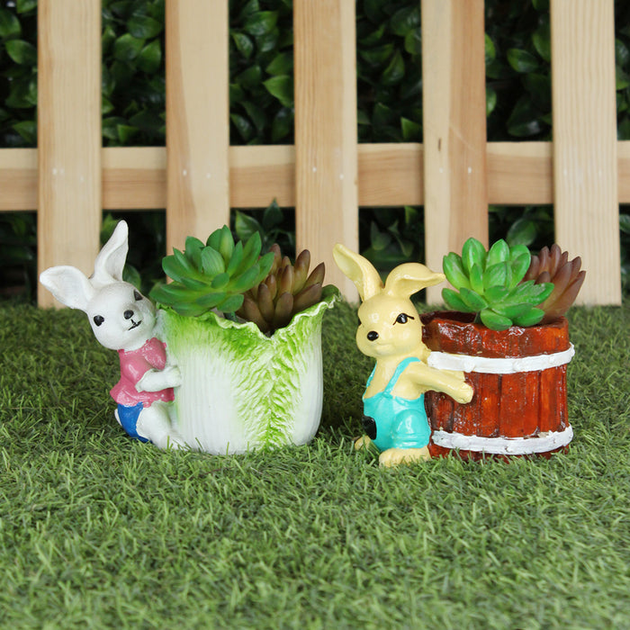 (Set of 2) Bunny with Pot Succulent Planter