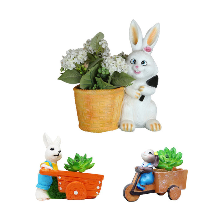 (Set of 3) Bunny Pot with 2 Rabbit Succulent Planter
