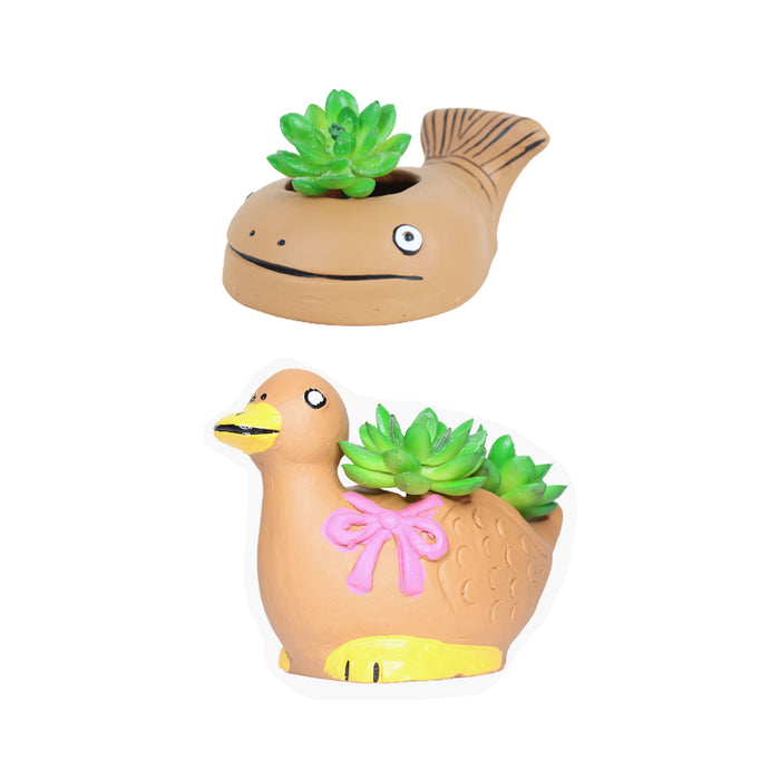(set of 2) Terracotta Animal shape Pots