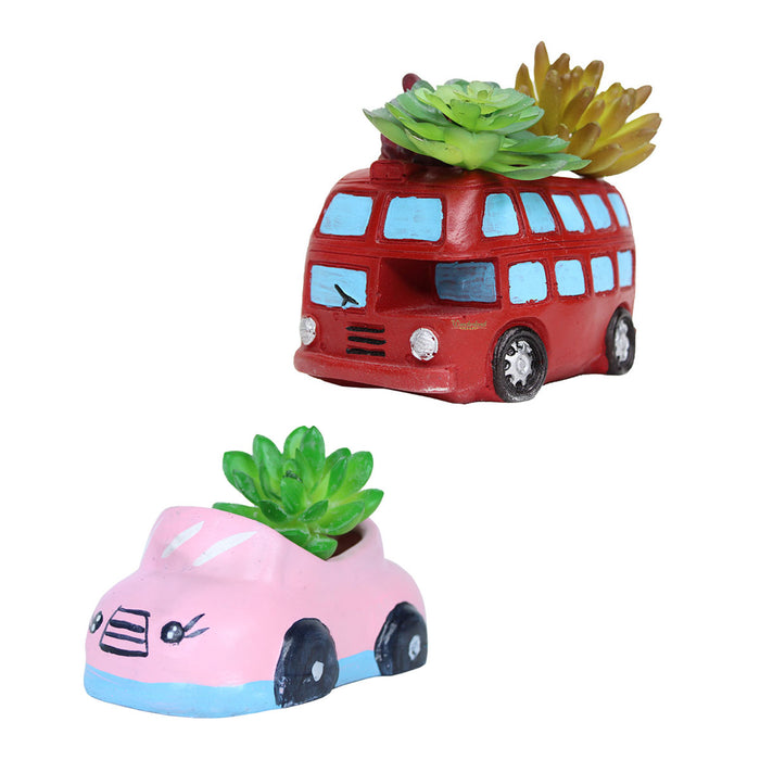 (Set of 2) Car and Bus Succulent Pot