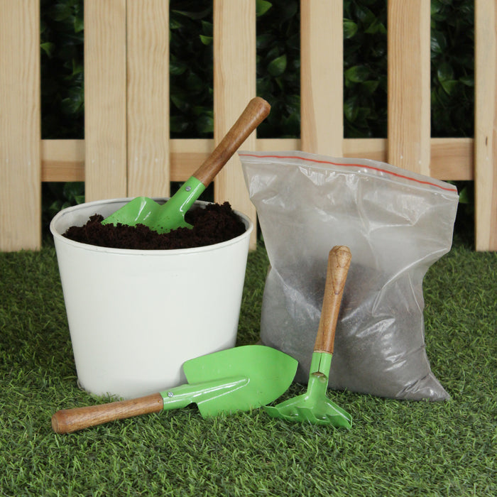 DIY Gardening Kit (White Pot with Tools & Soil)