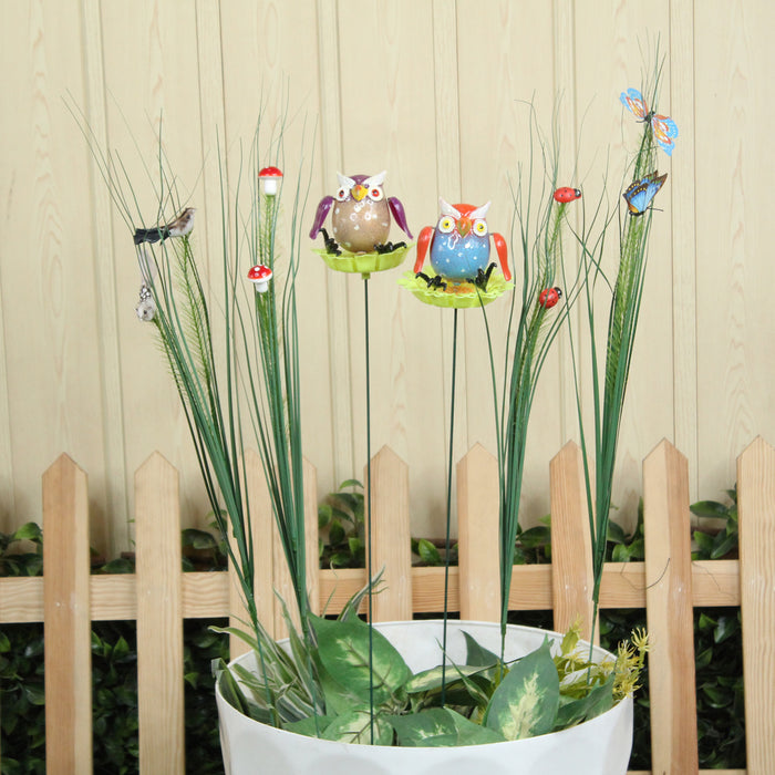 (Set of 6) Owl and Leaf Garden Stakes/Sticks