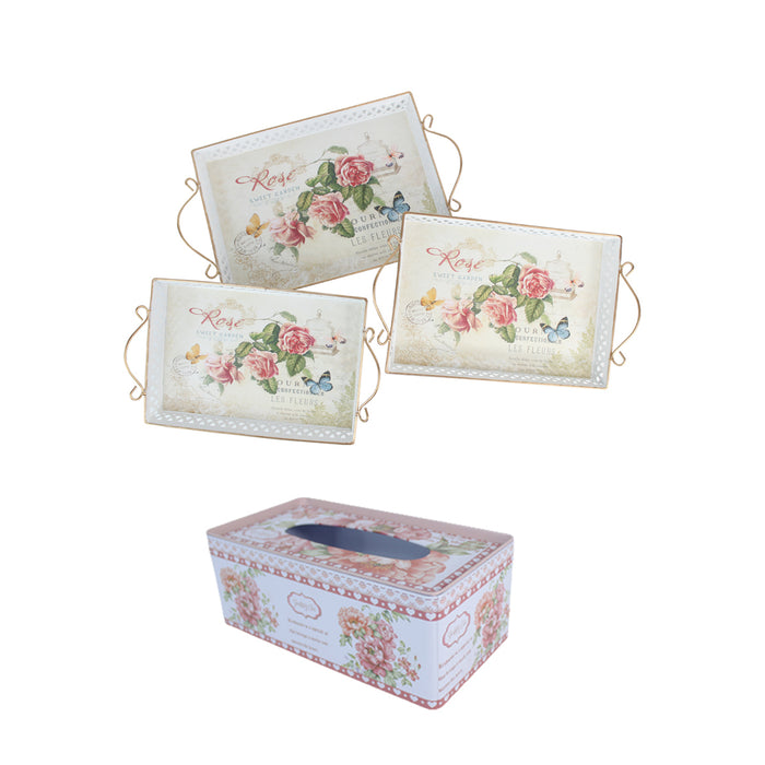 Vintage Metal Trays and Tissue Box combination