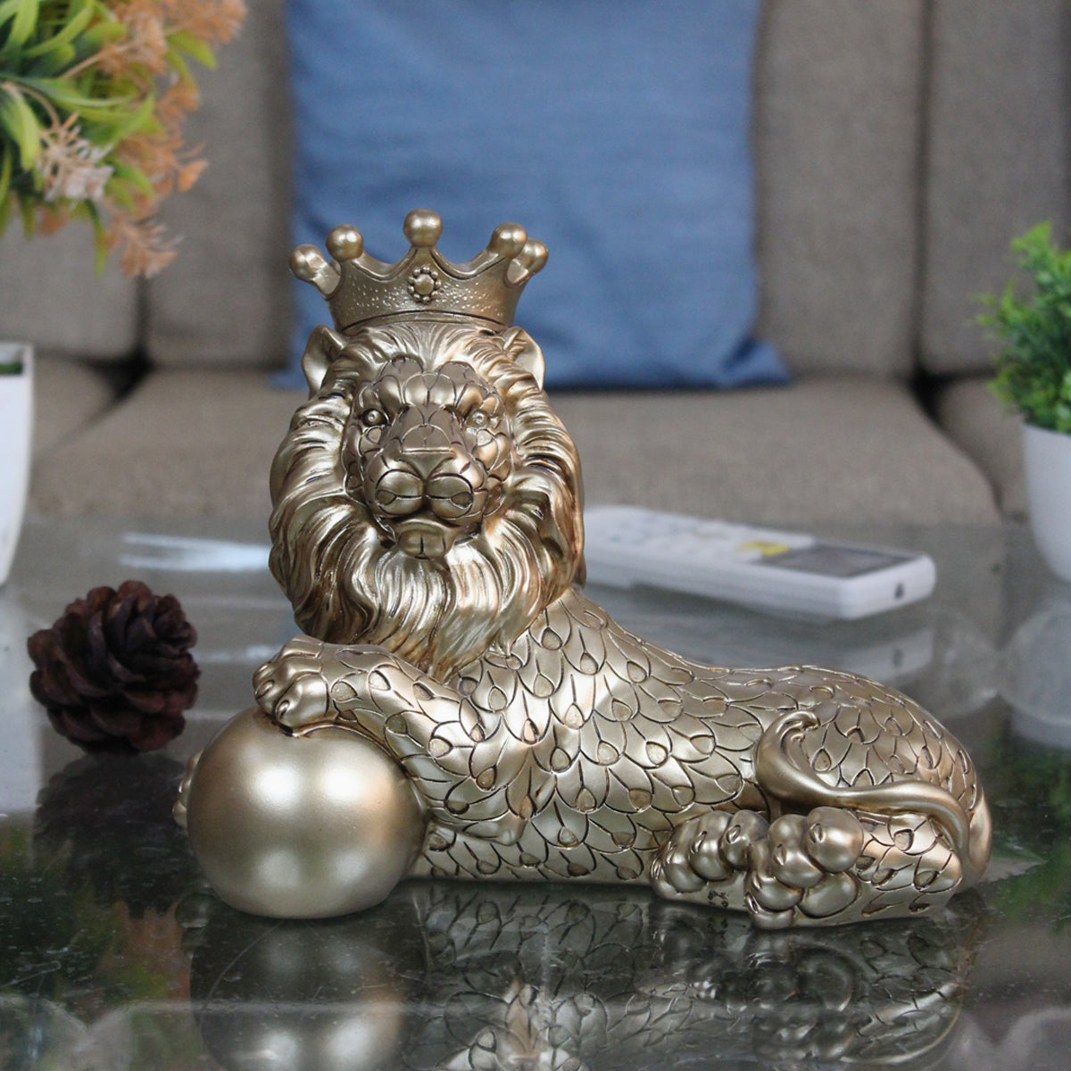 Lion King with Ball statue for luck, showpiece for home decor