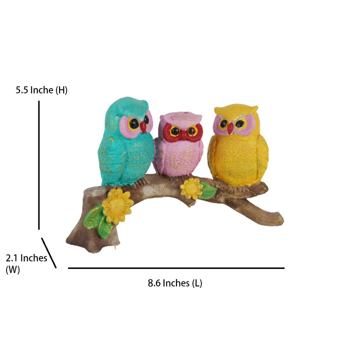 3 owl on Branch Statue