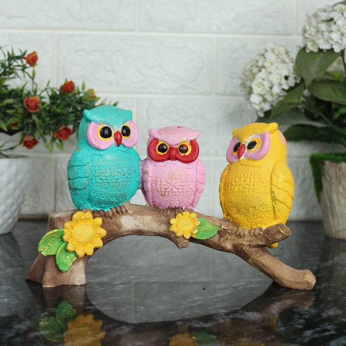 3 owl on Branch Statue