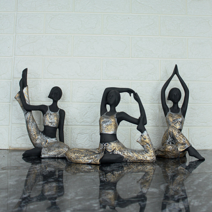 (Set of 3) New Black Yoga Girl statue