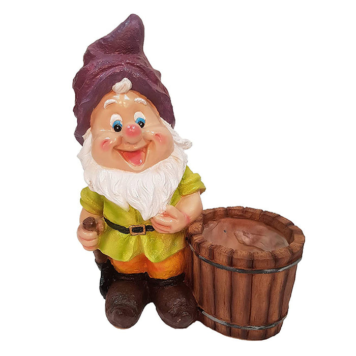 Gnome Planter with Bucket for Garden Deocration (Purple Cap)