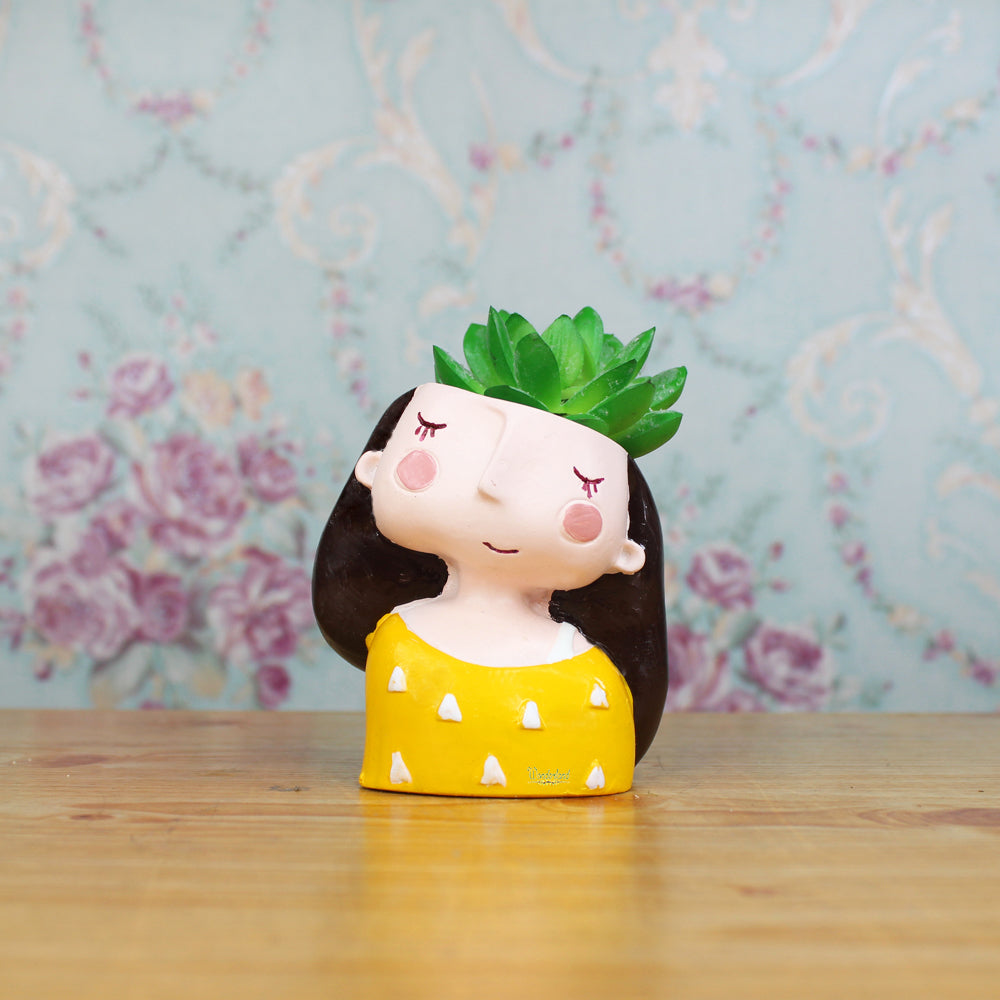 Girl Succulent Pot for Home and Balcony Decoration (Yellow)