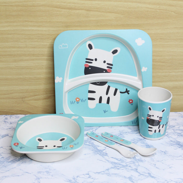 Wonderland Zebra style (Set of 5 Pcs) Eco-Friendly Kids Bamboo Fiber Tableware Set/Bamboo Fiber Dinner Set/Dinnerware/Divided Plate for Babies
