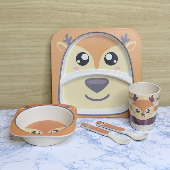 Wonderland Deer style (Set of 5 Pcs) Eco-Friendly Kids Bamboo Fiber Tableware Set/Bamboo Fiber Dinner Set/Dinnerware/Divided Plate for Babies