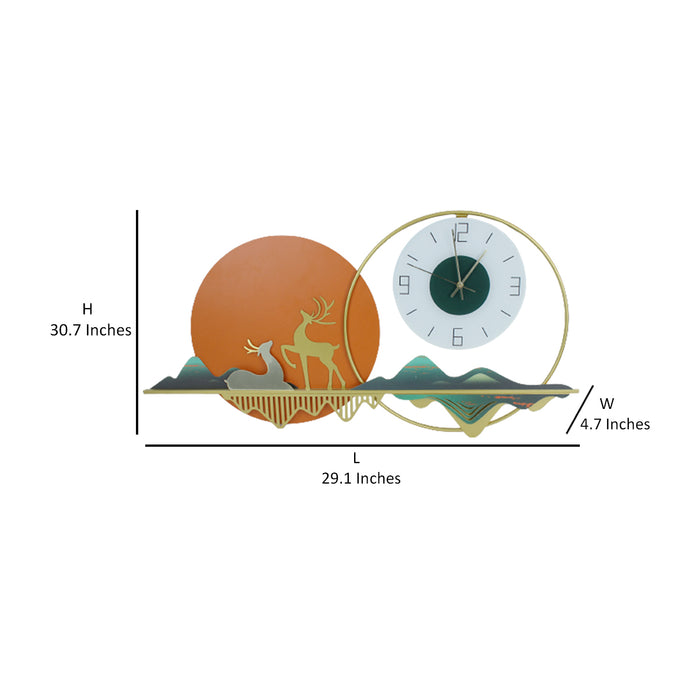 Luxury Deer Sunrise Wall Clock, wall art, wall hanging for living room, drawing room