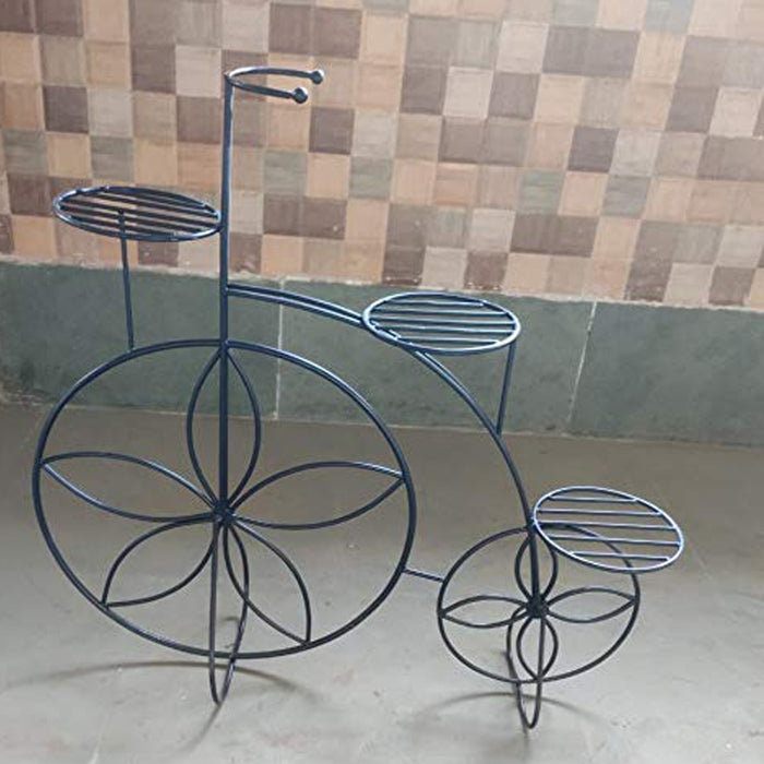 3 Pot Metal Cycle Plant Stand for Home Decoration (Black)