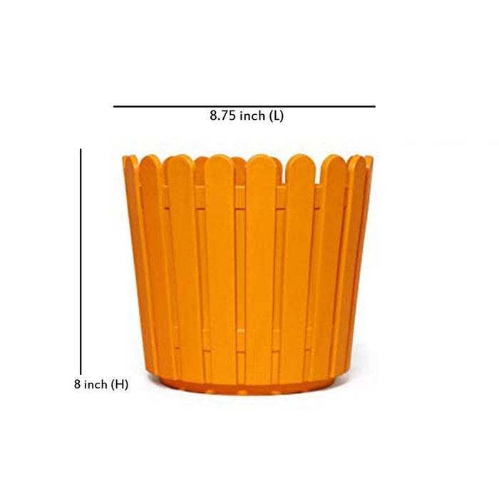 8 inches Plastic Round Fence Garden pots for Outdoor (Set of 2) (Orange)