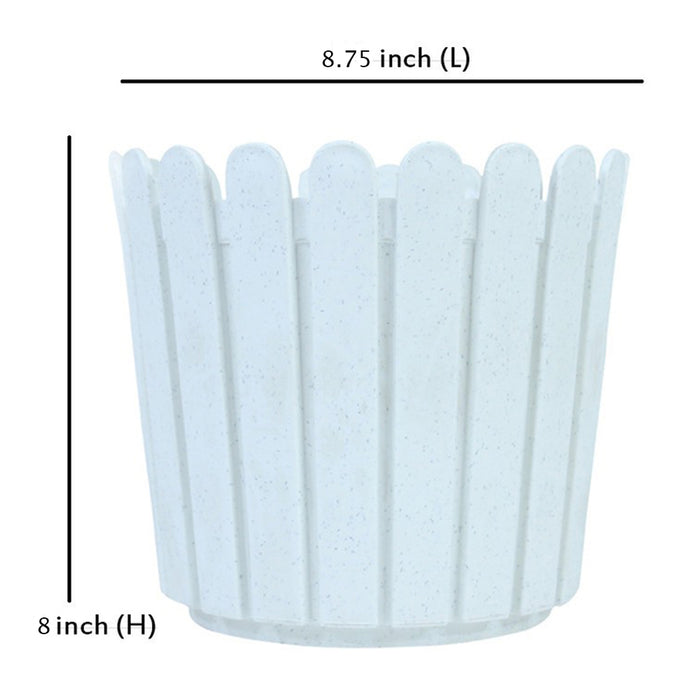 8 inches Plastic Round Fence Garden pots for Outdoor (Set of 5) (Marble White)