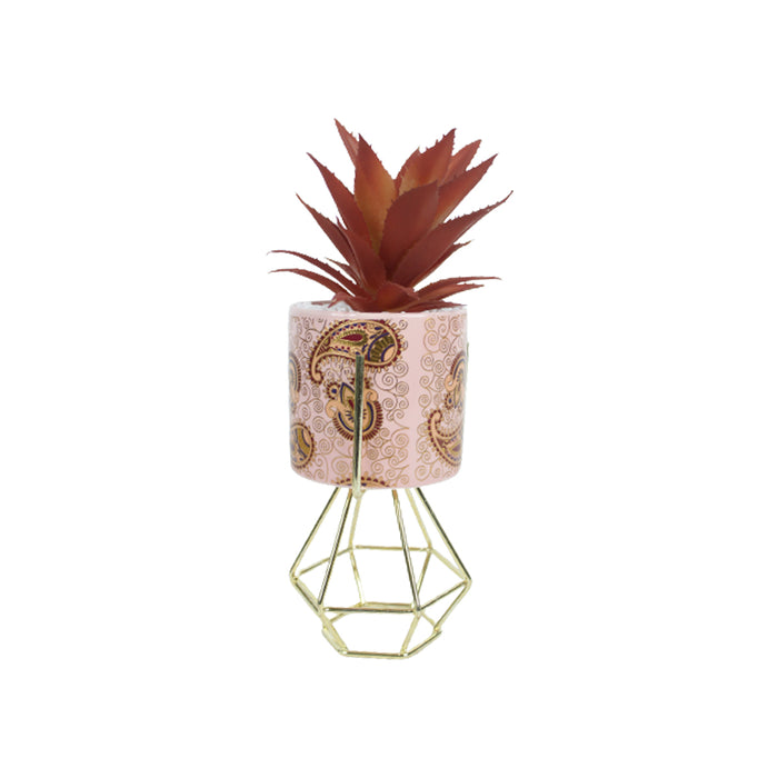 Pink and Gold Ceramic Pot with Artificial Succulent and stand