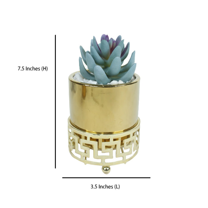 Golden Ceramic Pot with Artificial Plant