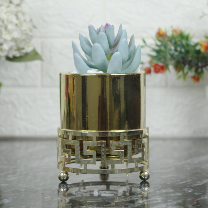 Golden Ceramic Pot with Artificial Plant