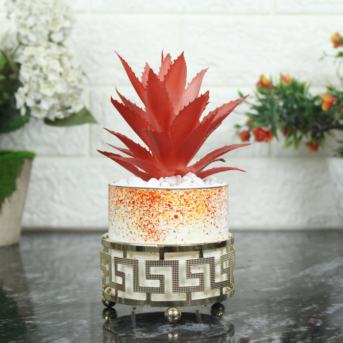 Orange and Gold Ceramic Pots with Artificial Plant (Table Top)