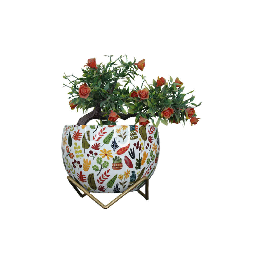 Multi leaf white Metal Pot