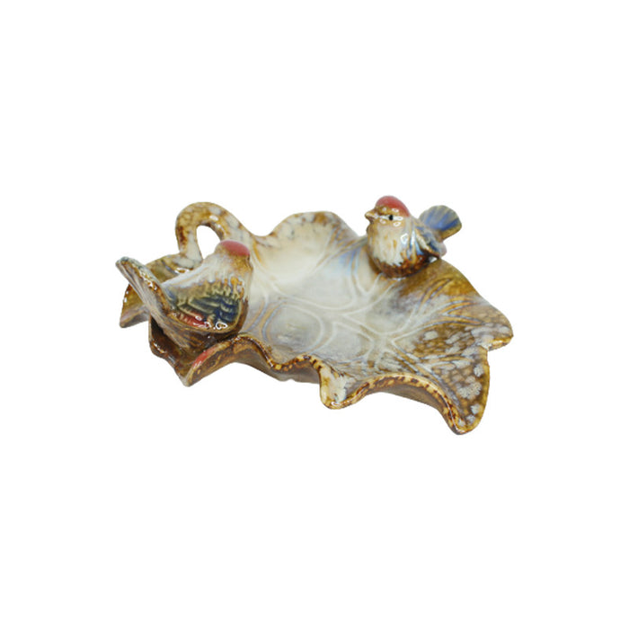 Ceramic Leaf Tray, platter with Two birds for home decoratin, serving, jewellery etc