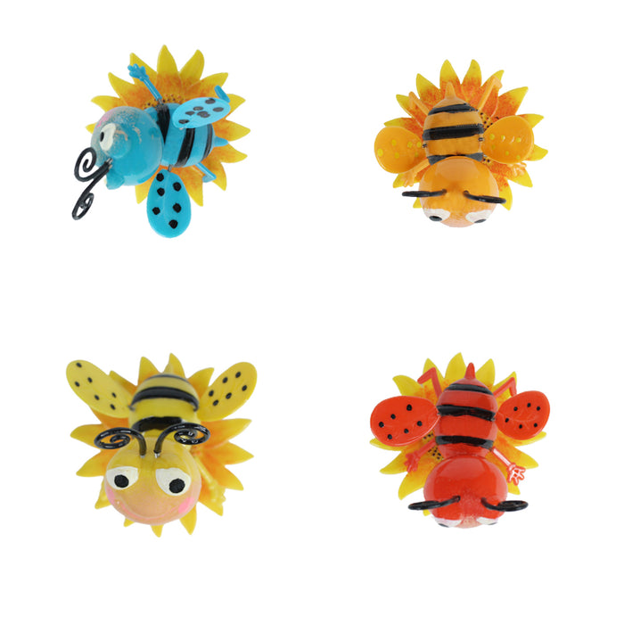 (Set of 4) Bee on sunflower Garden Stakes/Sticks