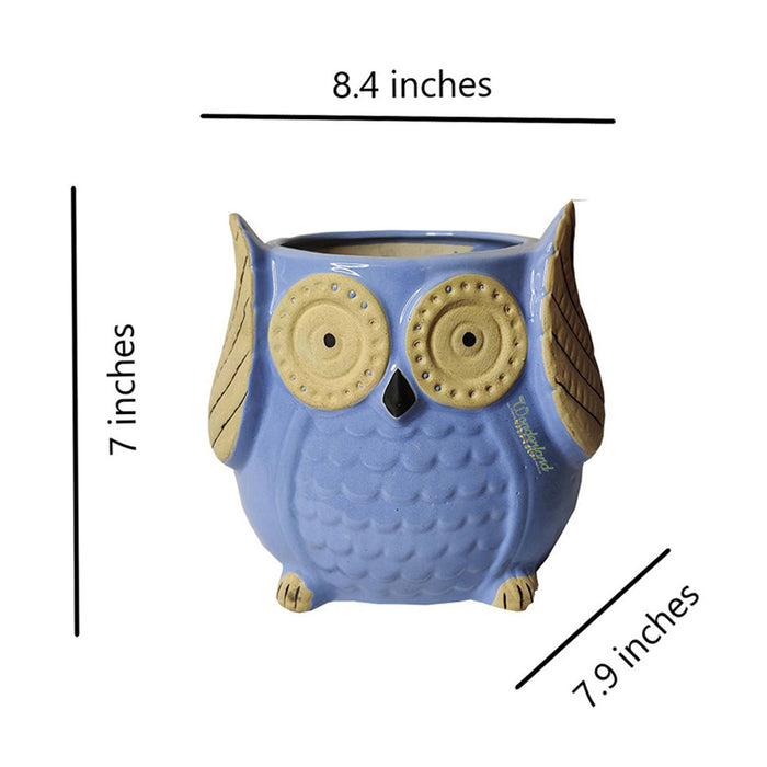 Blue Big Owl Ceramic Planter Pots for Home and Garden Decoration